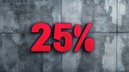 Fototapeta premium Bold 25 Percent Discount Signage on Gritty Concrete Background Emphasizing Sale Promotion for Business Marketing and Advertising Opportunities