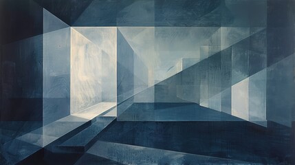 Abstract Geometric Cityscape in Shades of Blue