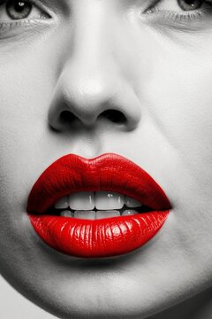 Striking Red Lipstick Highlighting Perfectly Shaped Lips.