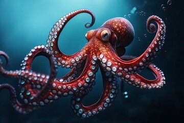 Obraz premium Majestic Red Octopus Swimming Underwater Scene