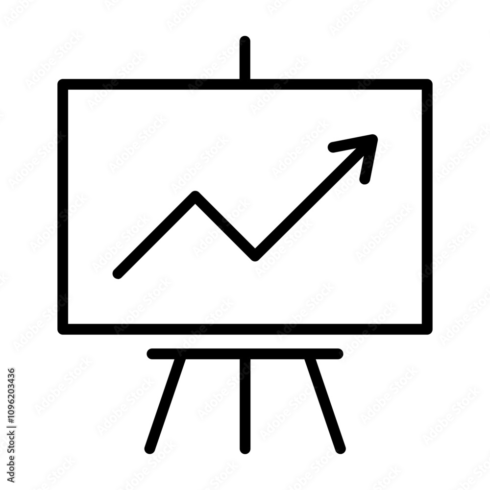 Poster single black business growing chart presentation line icon, finance billboard flat design pictogram,