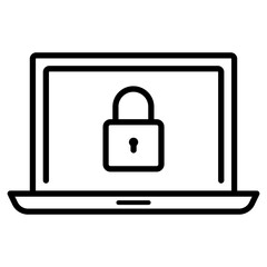 Black single computer lock line icon, simple technology cyber security flat design pictogram vector for app ads web banner button ui ux interface elements isolated on white background