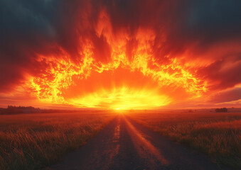 A massive, fiery explosion over an open field