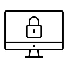Black single computer lock line icon, simple technology cyber security flat design pictogram vector for app ads web banner button ui ux interface elements isolated on white background