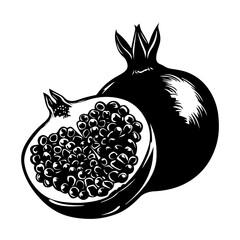 Half pomegranate line icon vector illustration. Hand drawn outline halved summer fruit, raw pomegranate cut in half with seeds for eating, piece of antioxidant vitamin product for vegetarian dessert