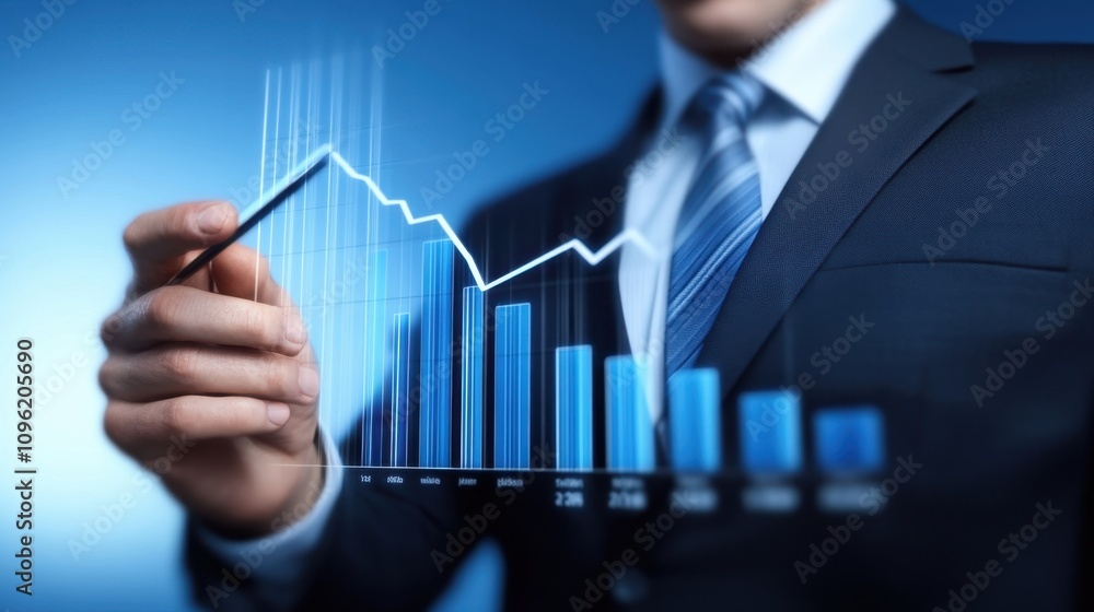 Poster professional businessman analyzing data trends with graphs and charts to enhance growth strategies a