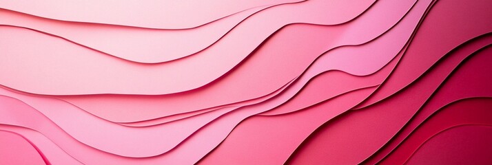 Abstract pink waves of layered paper create a mesmerizing topographic landscape, showcasing depth and texture in a minimalist design perfect for backgrounds.