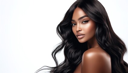 Naklejka premium Beautiful black female model with curly black hair
