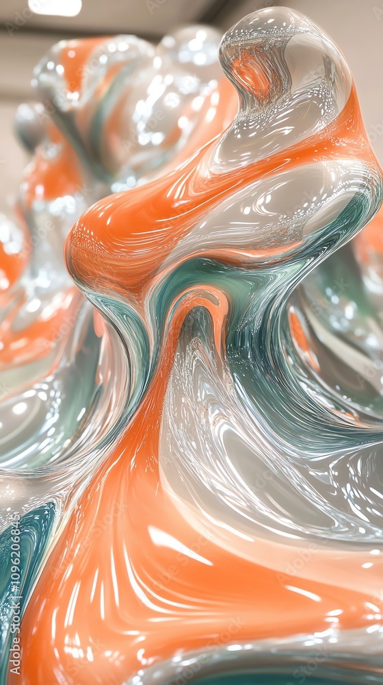 Poster abstract sculpture with swirling colors and fluid forms, showcasing artistic expression.
