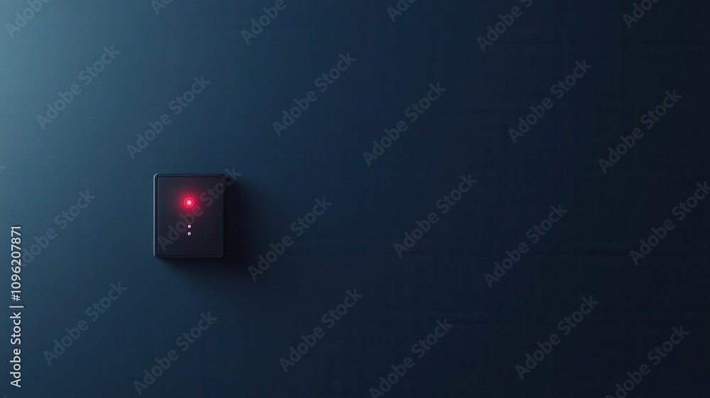 Poster a dark wall features a minimalistic black device with a glowing red light, creating a modern and sle