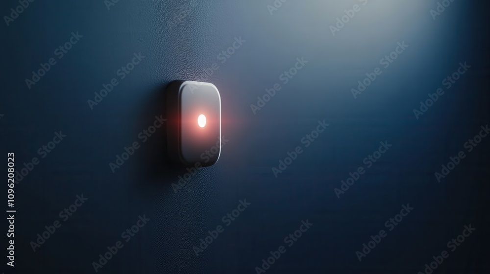 Poster a sleek, modern device with a glowing red light mounted on a dark wall, suggesting functionality and