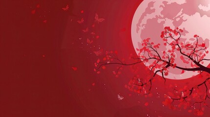 Red Mid Autumn Festival Background - A Captivating and Festive Visual Representation. The Vibrant Red Color of the Mid Autumn Festival Background, with Its Symbolic Elements like Lanterns and Mooncake