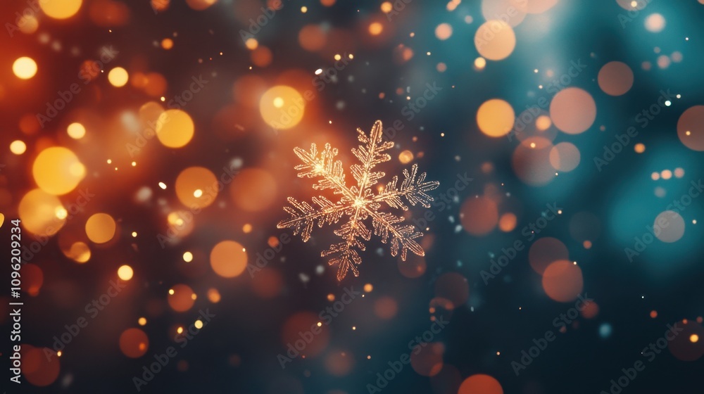 Aufkleber beautiful sparkling snowflake on a soft blurred background with glowing lights in warm colors, perfe