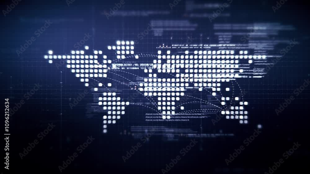 Aufkleber Futuristic global network simulation blending AI, quantum physics, and deep learning, with a particle matrix analyzing data in a sleek, HUD-style interface