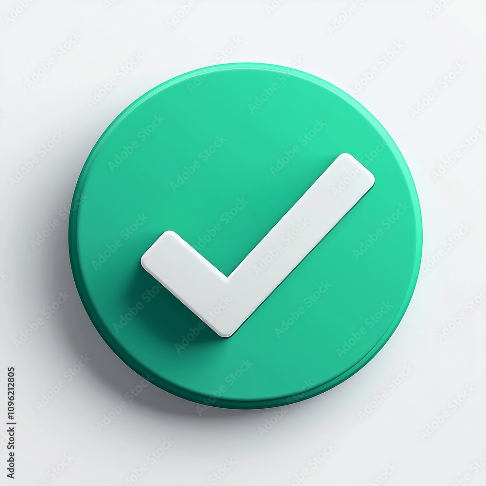 Poster 3d of a green check mark in a circle on a white background. this icon is used to indicate approval, 