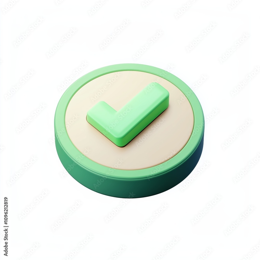 Fototapete 3d of a green check mark in a circle on a white background. this icon is used to indicate approval, 