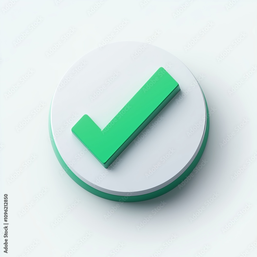Poster 3d of a green check mark in a circle on a white background. this icon is used to indicate approval, 