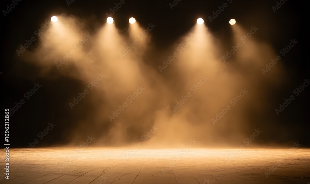 Wall mural setting up a stage without actors illuminated by light and smoke, generative ai
