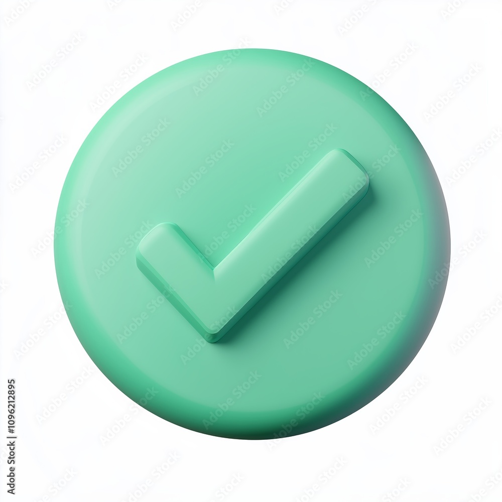 Poster 3d of a green check mark in a circle on a white background. this icon is used to indicate approval, 