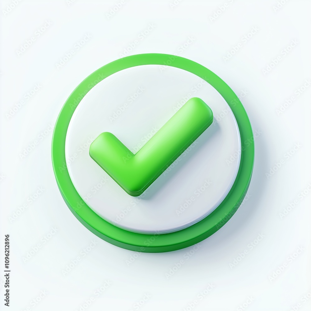 Fototapete 3d of a green check mark in a circle on a white background. this icon is used to indicate approval, 