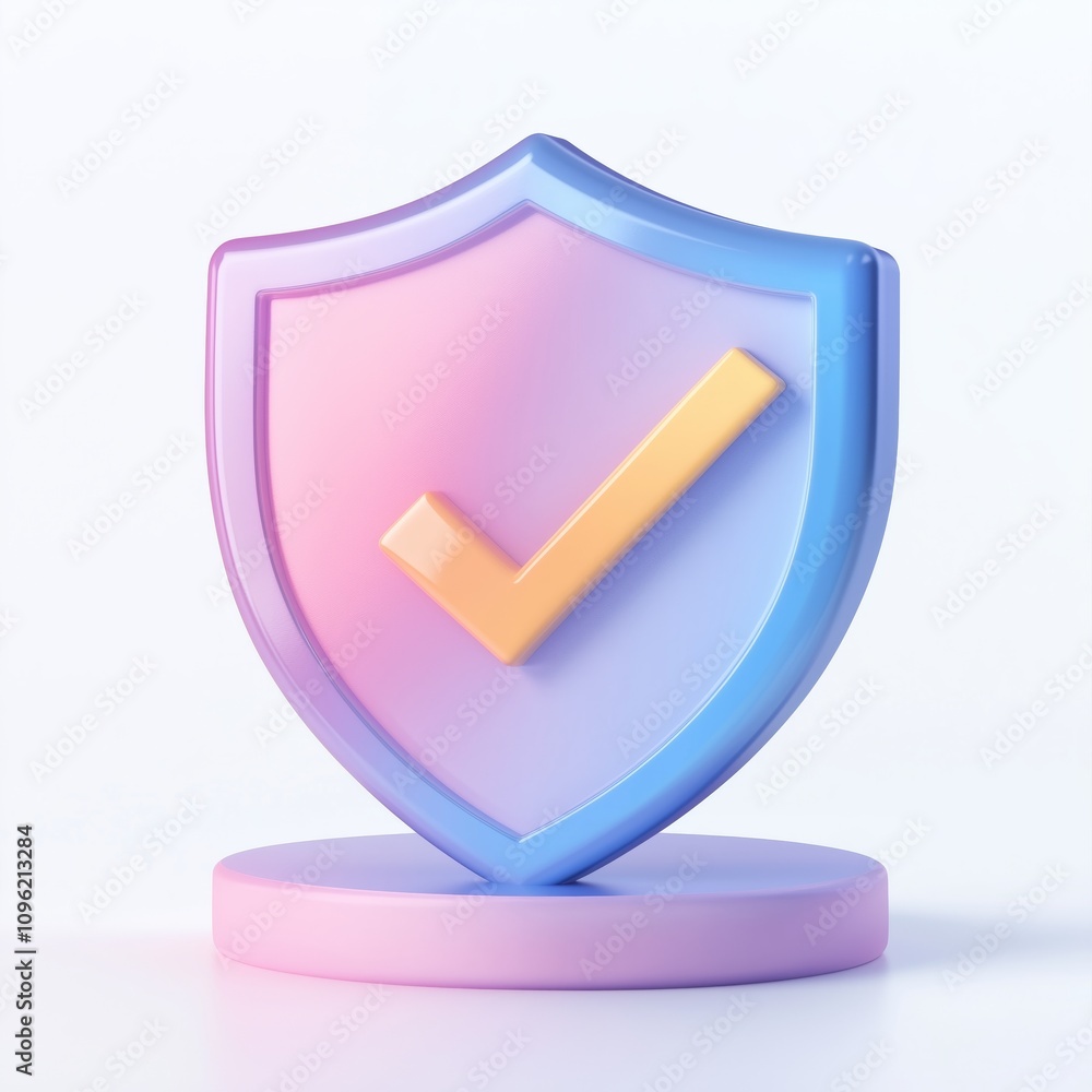 Poster 3d shield protection icon with check for online payment on white background concept, user account fo