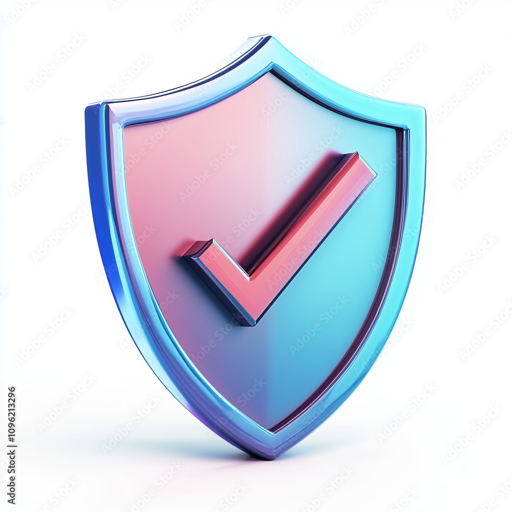 Poster 3d shield protection icon with check for online payment on white background concept, user account fo