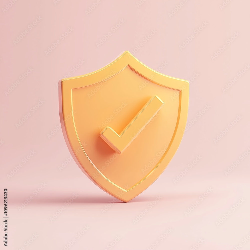 Poster 3d shield protection icon with check for online payment on white background concept, user account fo