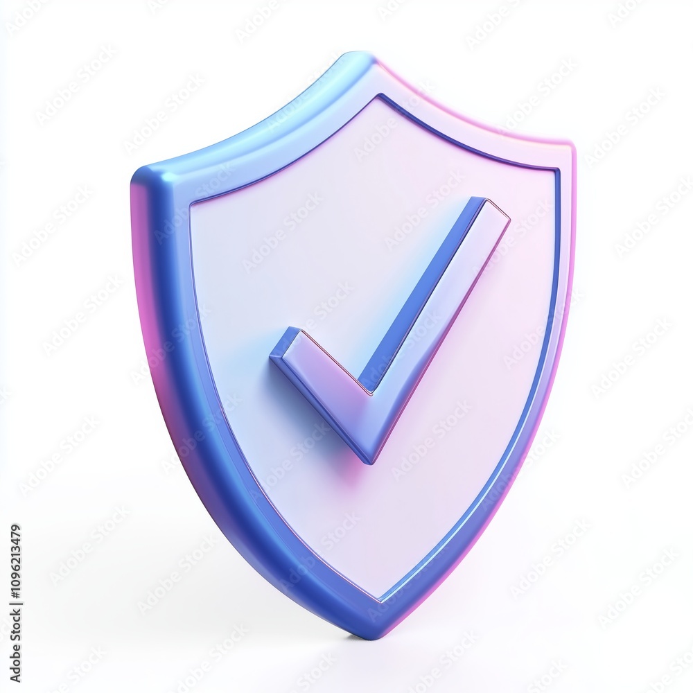 Poster 3d shield protection icon with check for online payment on white background concept, user account fo