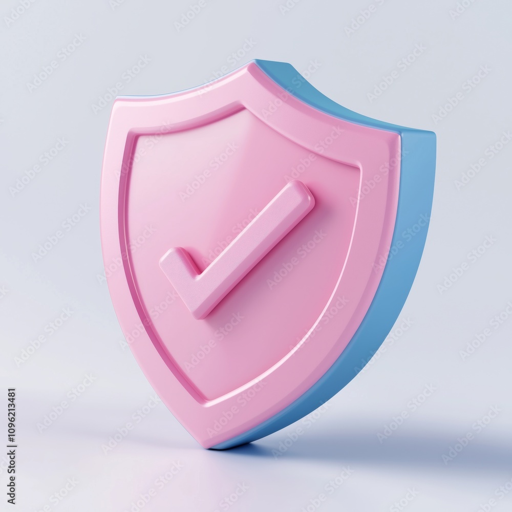 Poster 3d shield protection icon with check for online payment on white background concept, user account fo