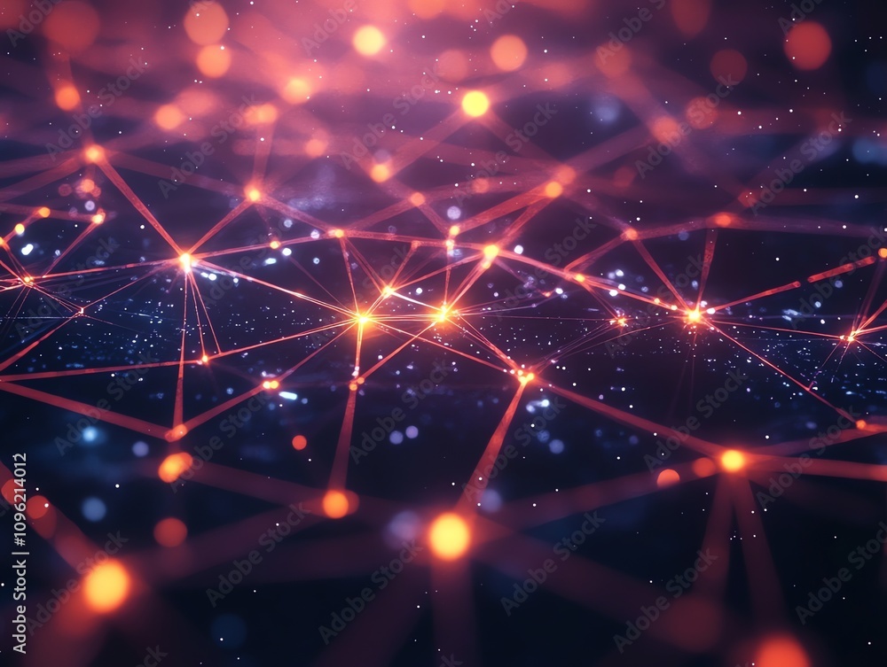 Poster Abstract representation of connected nodes and pathways, symbolizing networks and data flow.