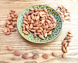 Raw almonds on the table