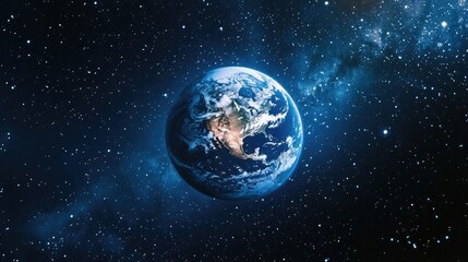 Obraz premium Vibrant view of Earth from a spaceship in deep space, showcasing its vivid colors against a backdrop of twinkling stars, symbolizing space tourism and exploration.