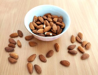 Raw almonds on the table