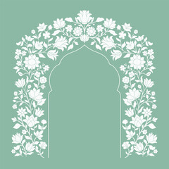 Mughal decorative ornamental floral arch. Vintage intricate traditional mughal style with flowers and foliage.
