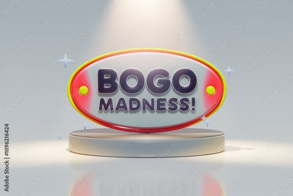 Poster a 3d render of a bogo madness sign with a spotlight.