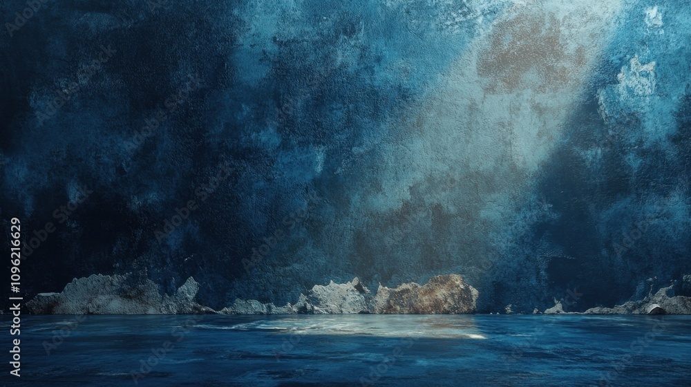 Poster dark abstract background with textured blue walls and subtle light highlights for creative design pr