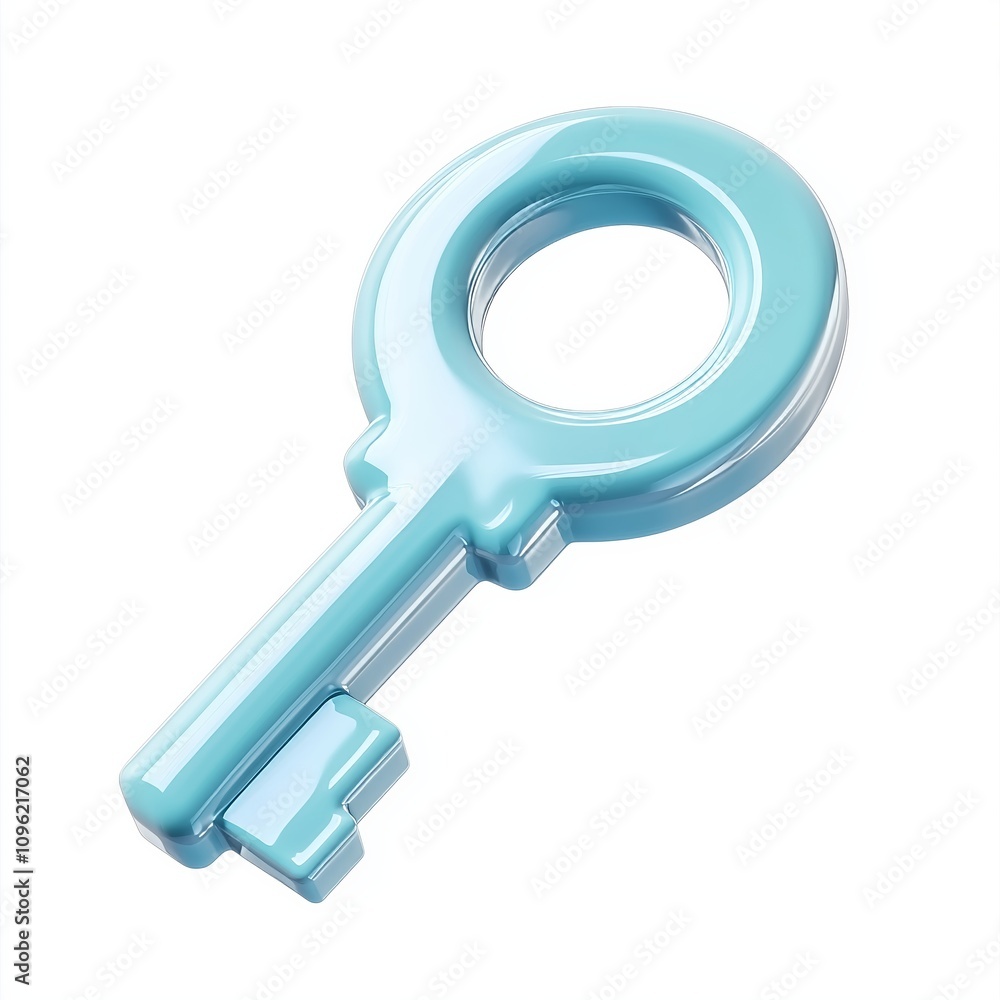 Poster blue key 3d icon bubble message isolated on white background with unlock password access symbol or s