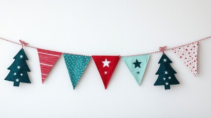 Fototapeta premium Festive holiday bunting strung along the walls of the nursery, featuring Christmas trees and stars holiday bunting, nursery decor