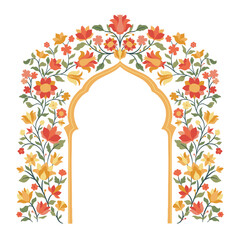 Mughal decorative ornamental floral arch. Vintage intricate traditional mughal style with flowers and foliage.