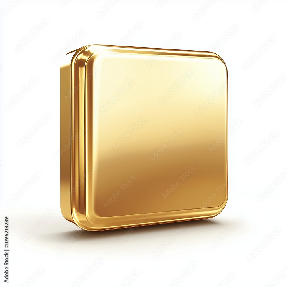 Poster gold 3d rectangle button isolated on white background. glossy golden metallic shape. 3d realistic ve