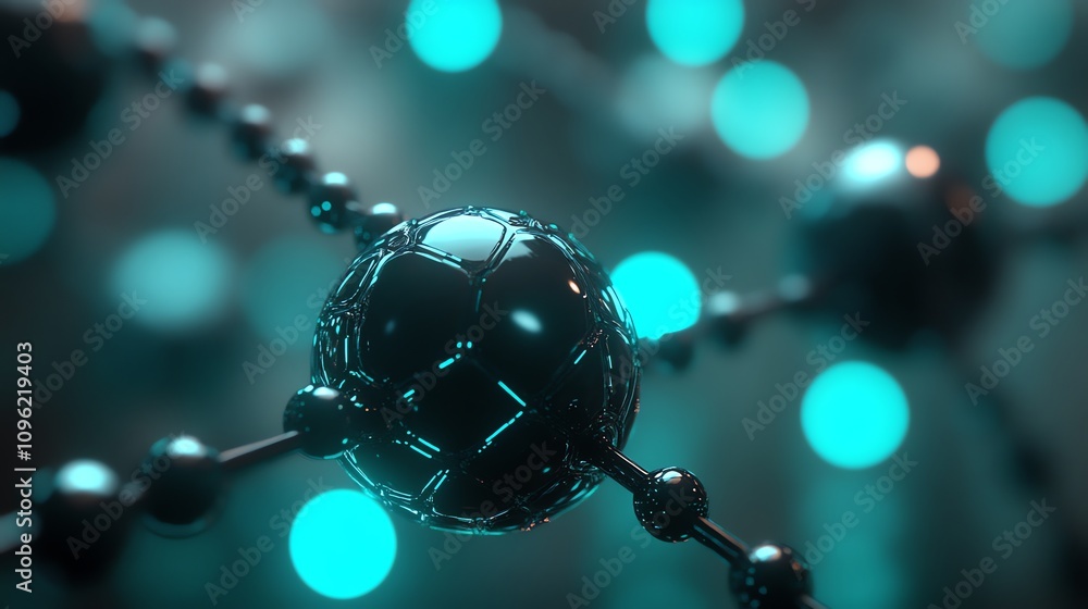 Aufkleber A close-up view of interconnected molecular structures with glowing elements.