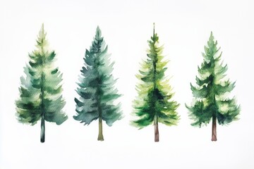 Obraz premium Hand painted forest trees on white background with watercolors