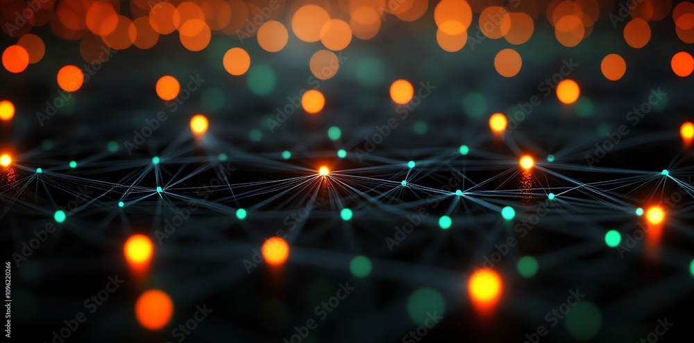 Aufkleber Abstract network visualization with glowing nodes and connections.
