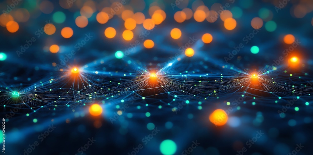 Leinwandbilder abstract digital representation of interconnected nodes and glowing particles.