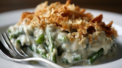 Creamy Green Bean Casserole Topped with Crispy Onions Delight