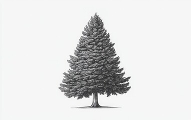 A monochrome vector illustration of a fir tree, crafted in an engraving style, emphasizing the texture of the trunk and leaves