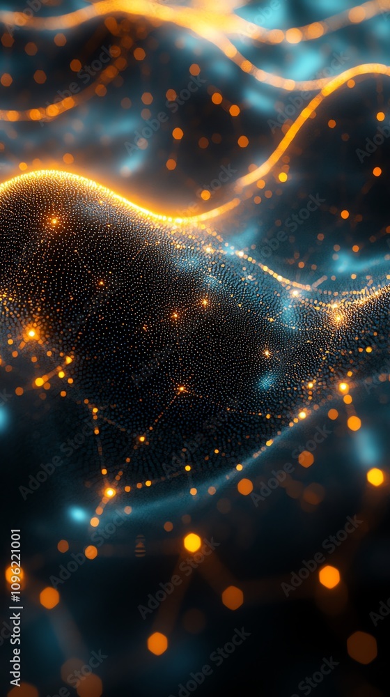 Aufkleber Abstract visualization of interconnected nodes and waves, representing data and technology.