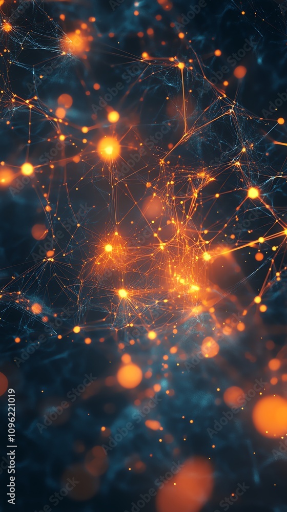 Aufkleber Abstract depiction of interconnected nodes and glowing particles on a dark background.