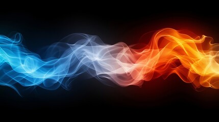Fototapeta premium Flowing waves of blue, white, and orange smoke.