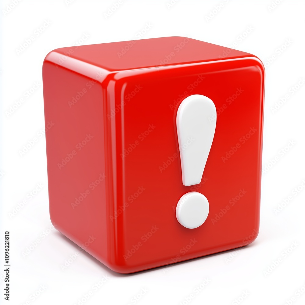 Poster red exclamation mark attention 3d cube icon warning message of faq solution important notice symbol 